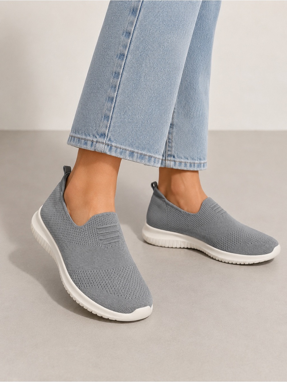 Skechers Gray Knit Slip-On Air-Cooled Memory Foam Sneakers Sz 8.5